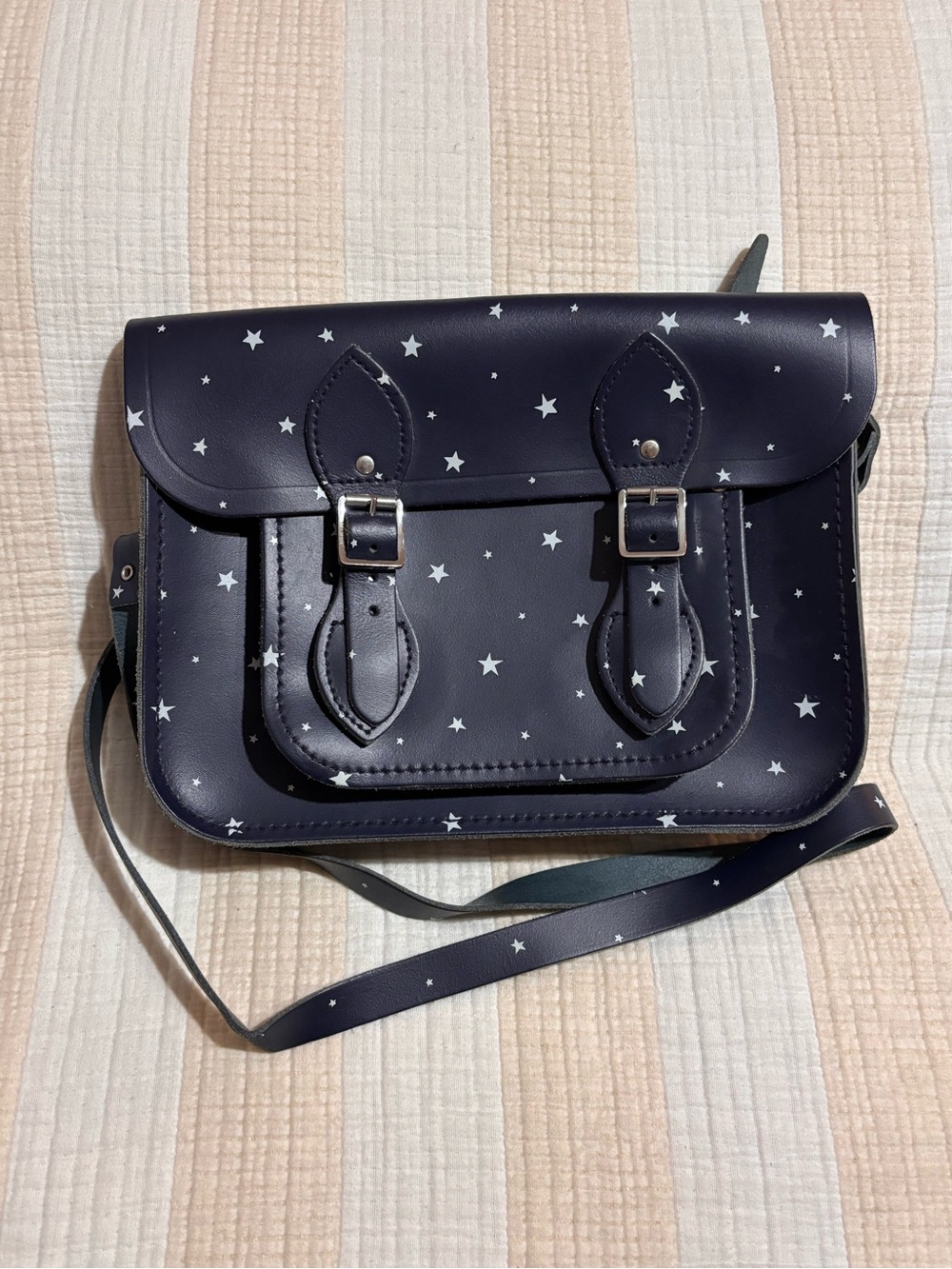 The Cambridge Satchel Company Navy Star Print Satchel Leather Stars Dustbag
